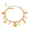 Women's Stainless Steel 18K Dold Pearl Shell Pendant Bracelet