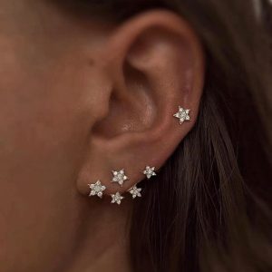 Delicate Bead-set Diamond Stud Earrings For Women