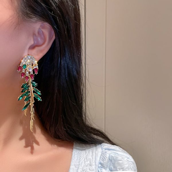 Diamond Drop Finger Feather Earrings