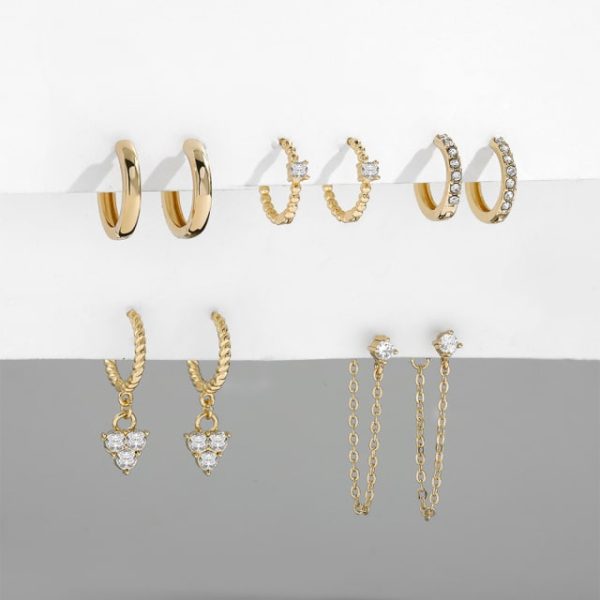 5Pair Fashion Round Twist Copper Small Hoop Earrings Set For