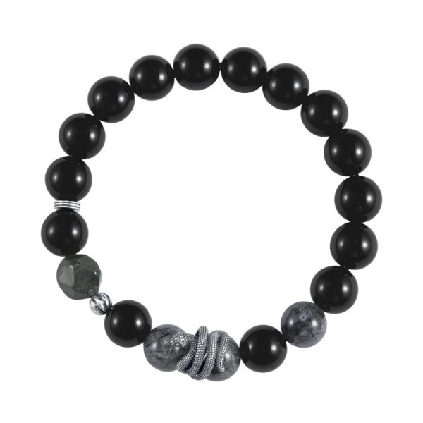 S925 Sterling Silver Retro Birth Year Obsidian Black Hair Crystal Snake Year Bracelet