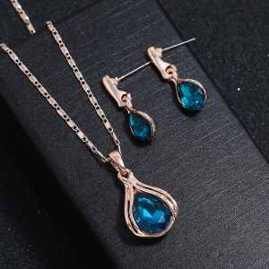 Alloy Water Drop Necklace Earring Jewelry Set