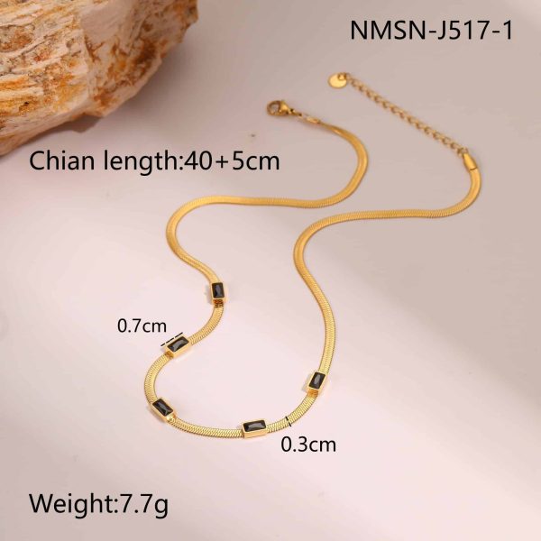 RETRO Geometric Square Zircon Necklace Stainless Steel Necklace Chain Like Flat Snake