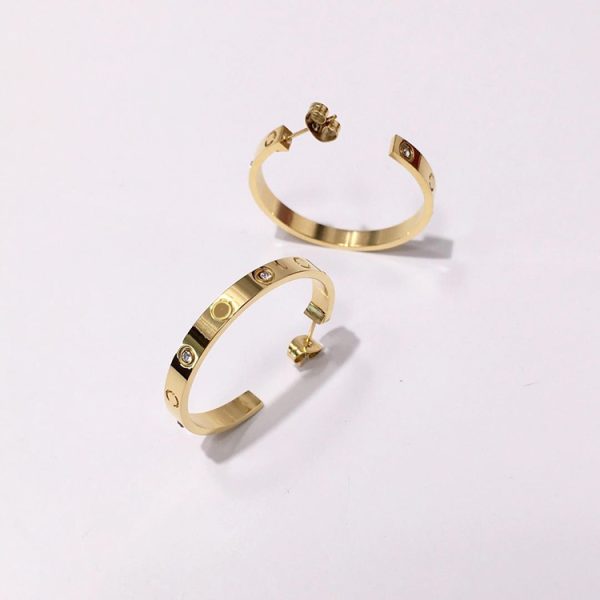 Exquisite Screw C Shape Large Circle Titanium Steel Stud Earrings