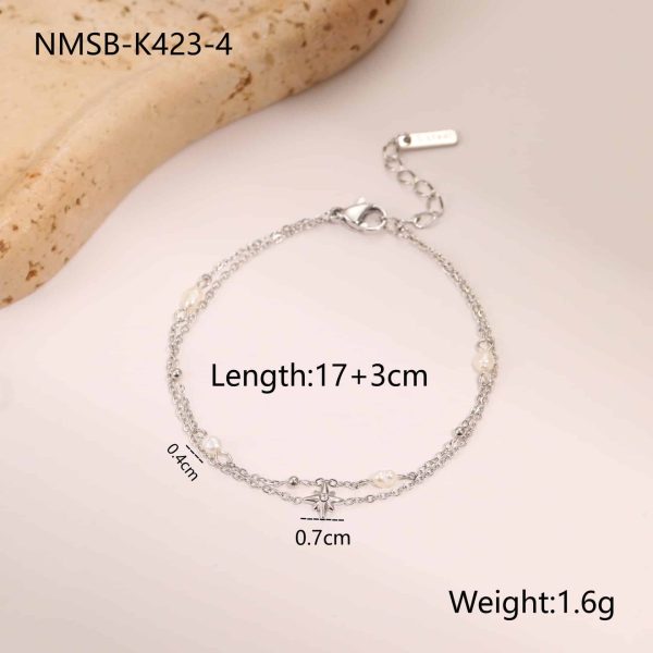 Double-layer Six-pointed Star Rhinestone Pearl Stainless Steel Necklace 18K Gold Plating Ins Design Sense