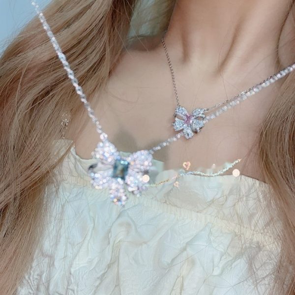 Jewelry Personality Butterfly Necklace Female Plated 18K Pendant Emerald