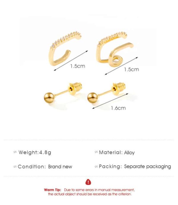 3 Piece Set Of Cold Wind Micro-inlaid Zircon Non-hole Ear Clips