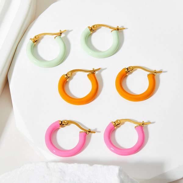 Ins Wind Circle Macaron Dripping Oil Ear Ring
