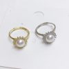 Round Zircon Natural Freshwater Pearl White Copper Plating Golden Ring