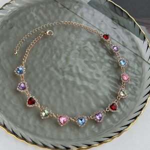 Women's Colorful Diamond-embedded Heart-shaped Clavicle Necklace