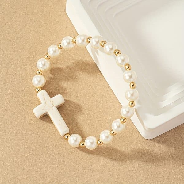 Bracelet Natural Stone Cross Pearl