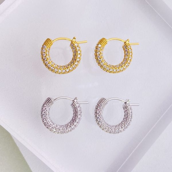 French Micro Set Zircon Hoop Earrings Vintage