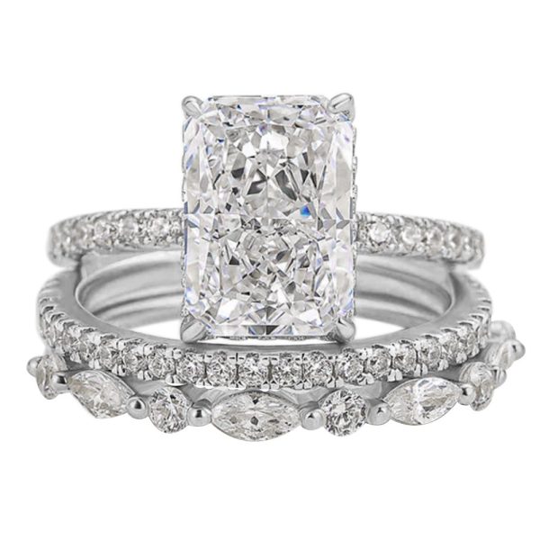 S925 Sterling Silver Super Shiny Ice Flower Cut Zircon Ring Suit