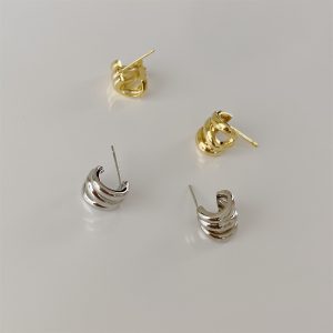 Women's Metal Three-layer Small Circle Ear Studs