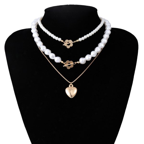 European And American Jewelry Elegant Geometric Pearl Set Necklace Simple Temperament Small Flower OT Buckle Heart-shaped Necklace