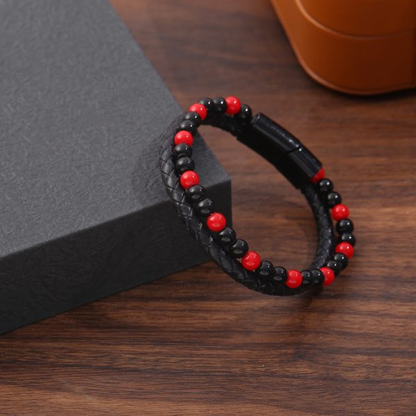 Hand-woven Natural Tigereye Leather Beaded Men