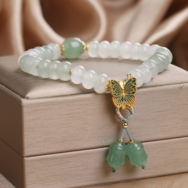 Tian Shan Cui Abacus Beads Jade Bracelet Retro Butterfly Tassel