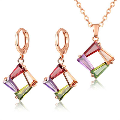 Copper-plated Gold Jewelry Necklace Ear Stud Two-piece Set