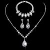 Brilliant Full Diamond Zircon Water Drop Necklace Eardrop Jewelry Set