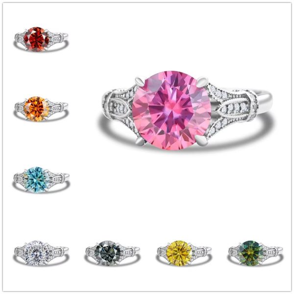 925 Silver 3 Karat Moissanite Row Diamond Ring Female