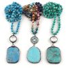 Vintage Ethnic Style Jewelry 8mm Mixed Natural Stone Women's Necklace