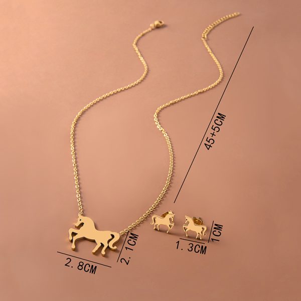 Stainless Steel Gold Silver Unicorn Horse Necklace Earrings Jewelry Set