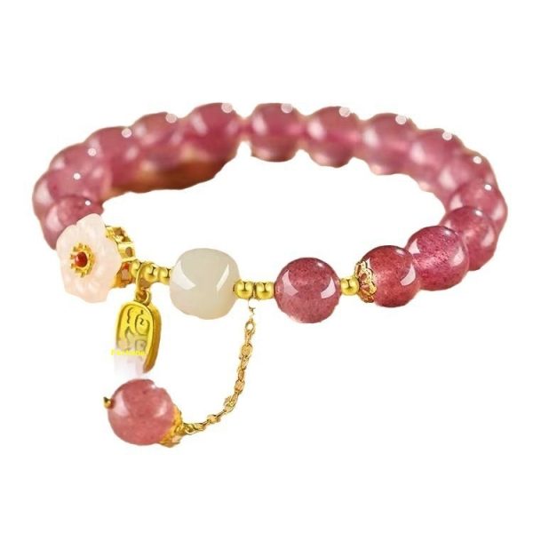 Hetian Jade Peach Blossom Strawberry Quartz Bracelet Girls' Crystal Bracelet