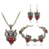 Turquoise Jewelry Set Vintage Imitation Thai Silver Owl Three-piece Set Chain