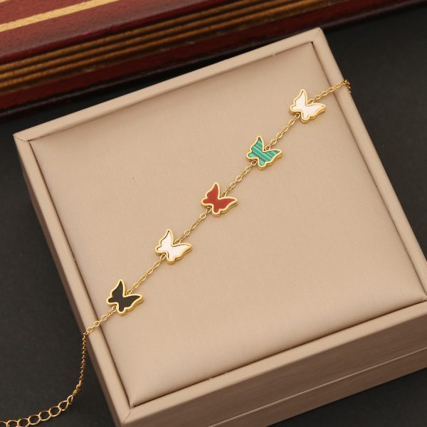 Colorized Butterfly Necklace Fashion Stainless Steel Jewelry Set