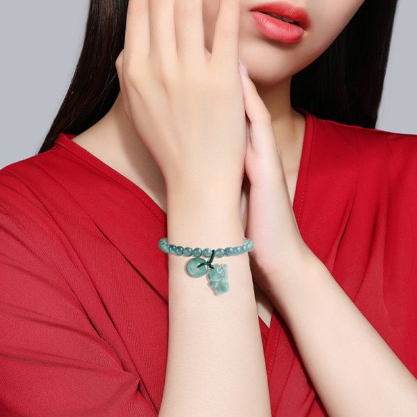 Natural Emerald Blue Water Lucky Cat Peace Buckle Hand Weaving Bracelet