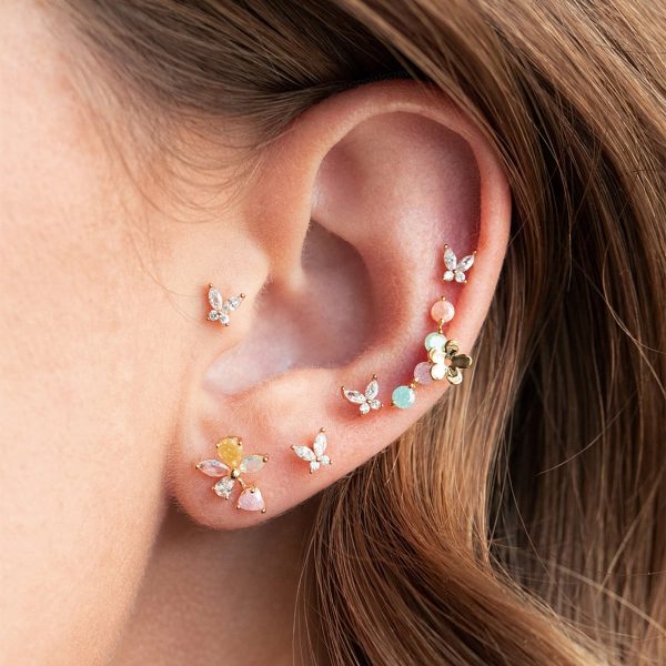 Simple Green Zircon Stud Earrings Set Four Piece Combination Jewelry
