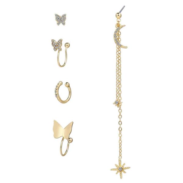 Butterfly Star Moon Rhinestone Earring Set 5 Piece Set
