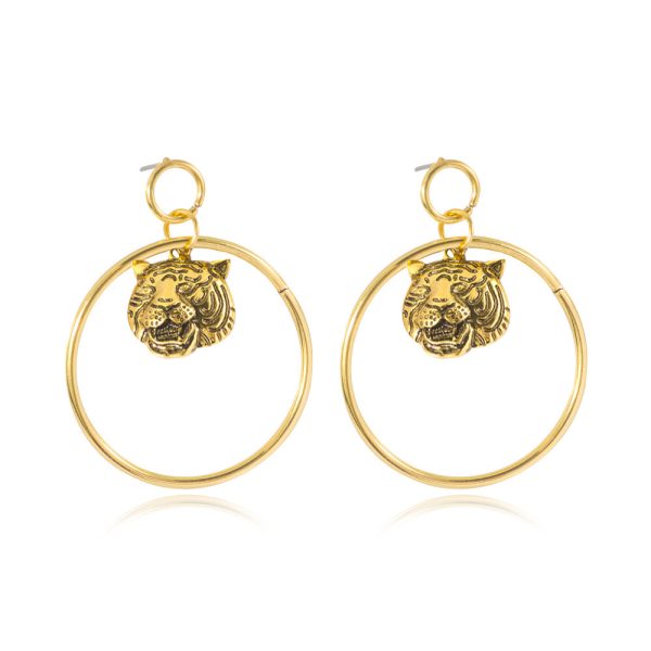 Retro Exaggerated Lion Head Big Circle Earrings