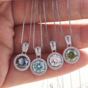 S925 Sterling Silver Moissanite Necklace Women's Light Luxury 1 Karat Round Full Diamond Clavicle Chain