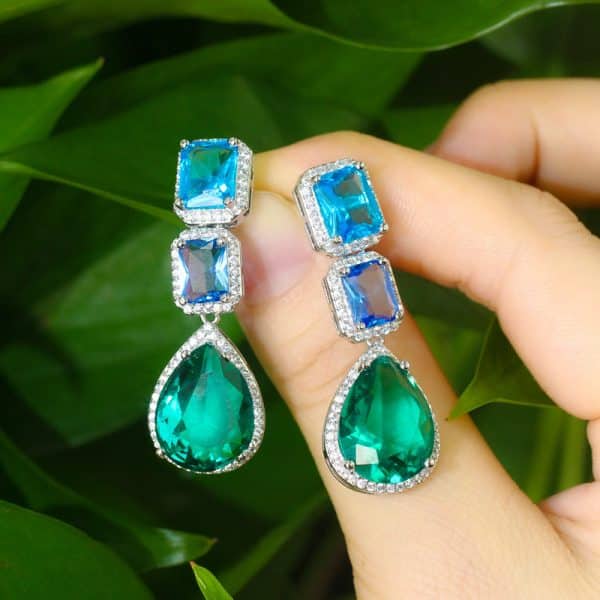 Glass Stone Inlaid Zircon Earrings