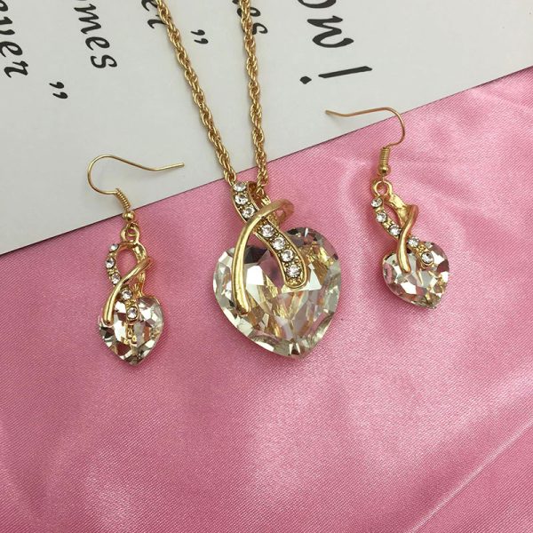 Set Jewelry Women's Luxury Water Drop Austrian Crystal Zircon Earrings Necklace