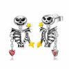 S925 Sterling Silver Skull Bone Stud Earrings Set With Zirconium Epoxy Personality