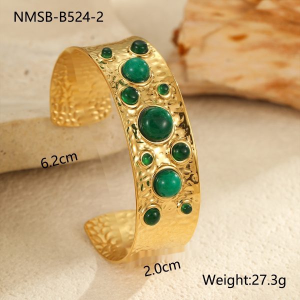 French Retro Titanium Steel Bracelet Colorful Natural Stone