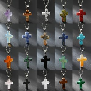 Natural Stone Agate Stone Cross Pendant Necklace