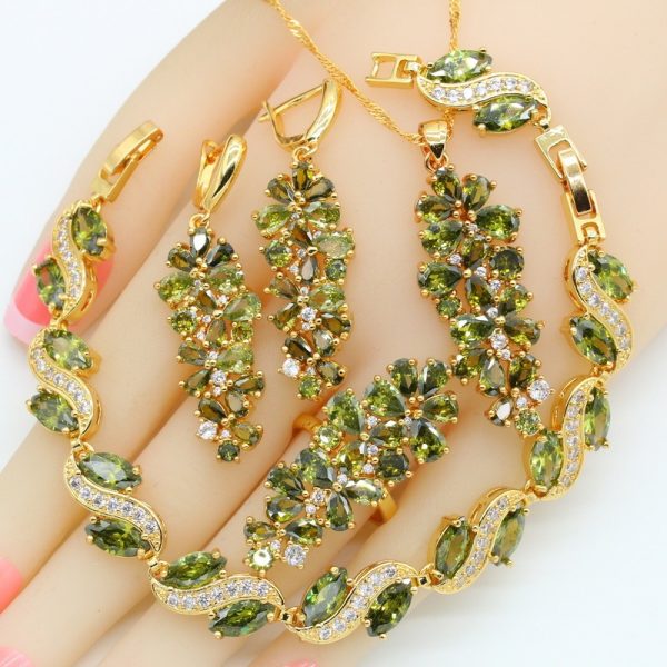 f81e58bc-1c6a-4ee5-817d-295d1312e449.jpg Olive Green Stone Cubic Zirconia Earrings Pendant Necklace Bracelet Ring