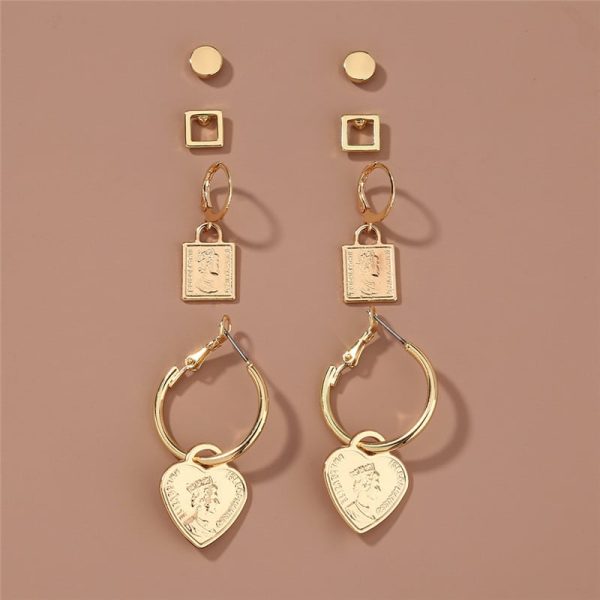 Metal Portrait Love Pendant Fashion Personality Combination Set Earrings