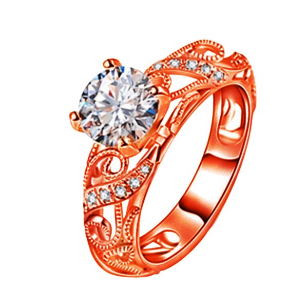 Zircon Ring Colorful Gold Four Claw Diamond