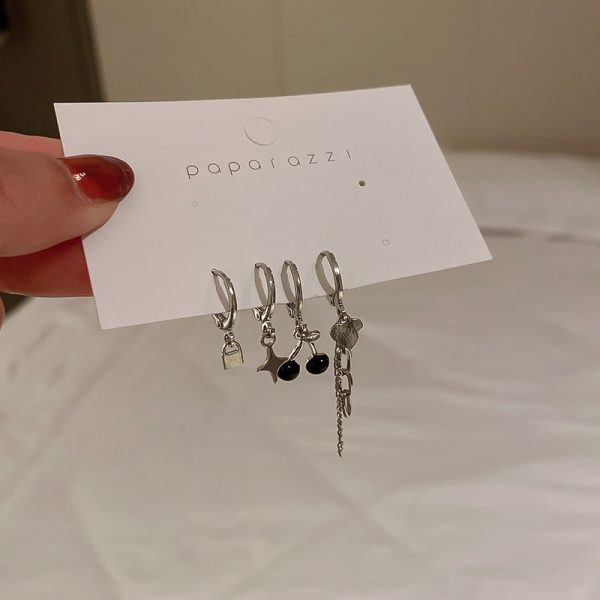 Fashion Personality Cherry Tassel Chain Ear Buckle Set