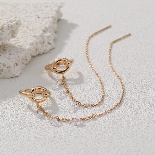 Korean Style Micro Set Zircon Flower Super Fairy Tassel Earrings Fashion Long Tassel Versatile Ear Line Earrings Female