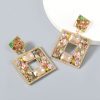 Multi-layered Square Alloy Diamond-set Glass Diamond Geometric Earrings