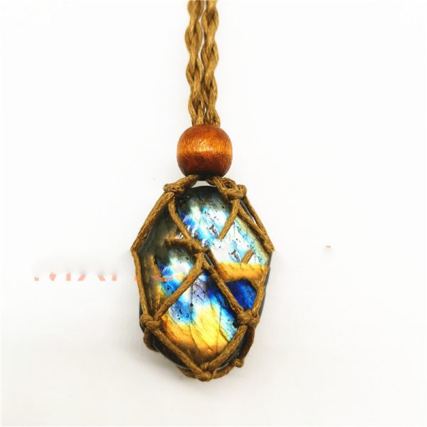 Natural Elongated Stone Original Stone Net Necklace Pendant
