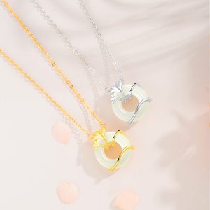 925 Sterling Silver Hetian Jade Peace Buckle Necklace
