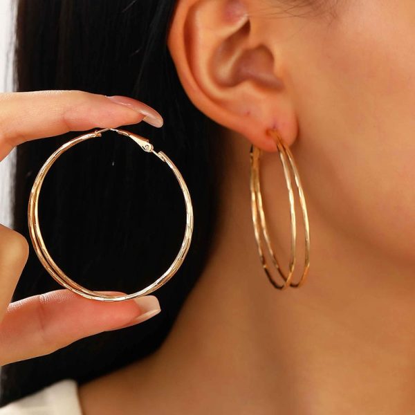 Three-line Love Heart Stud Earrings Double-layer Circle Women's Simple