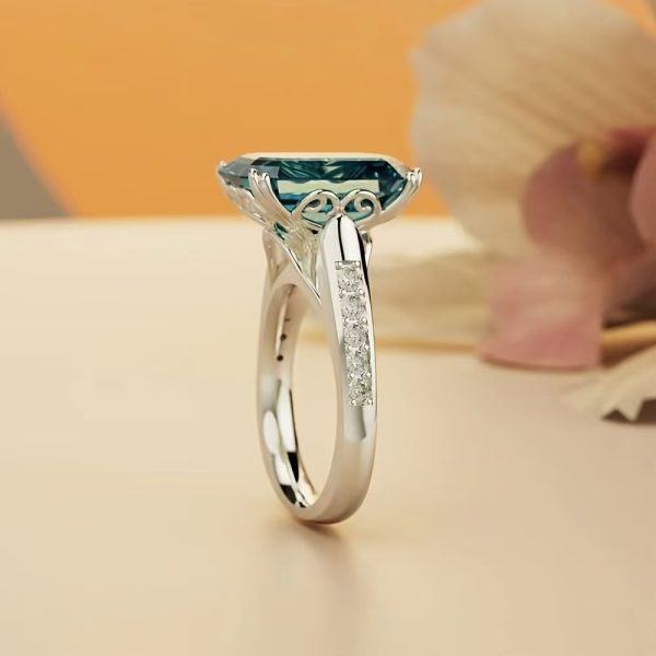 European And American Luxury Blue Rectangular Ring Female