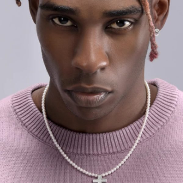 Men's Hip-hop Retro Black Agate Lock Pearl Necklace